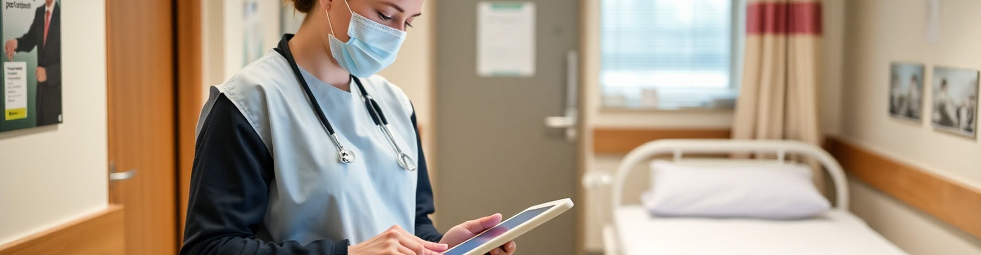 person completing CQC care quality commission compliance audit using CAFM mobile app in a healthcare environment