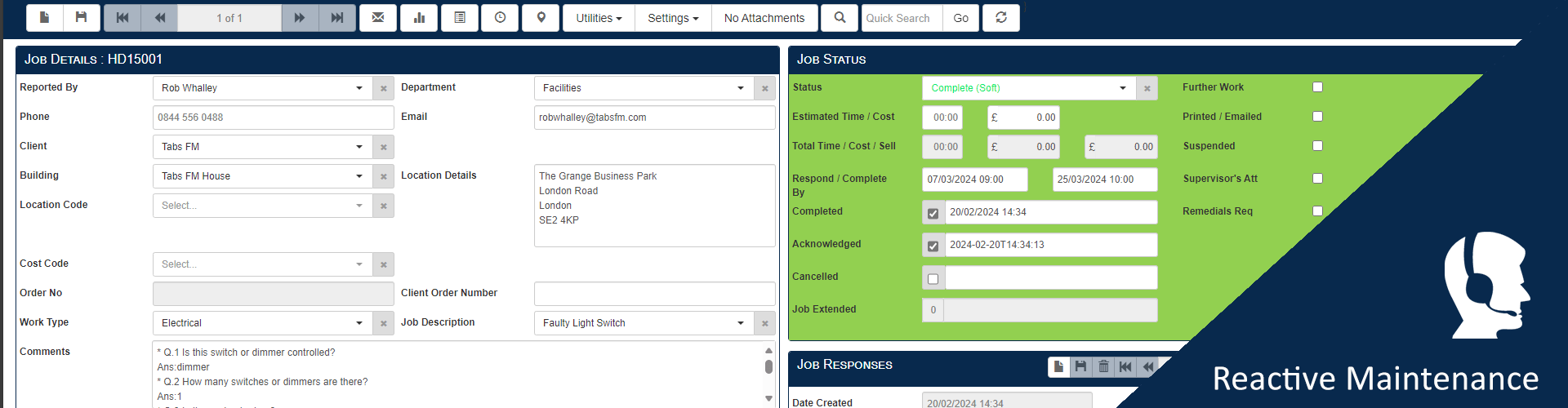 Reactive Helpdesk Maintenance CAFM Software for facilities management