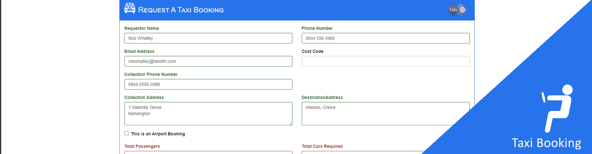 Taxi Booking CAFM Software for facilities management